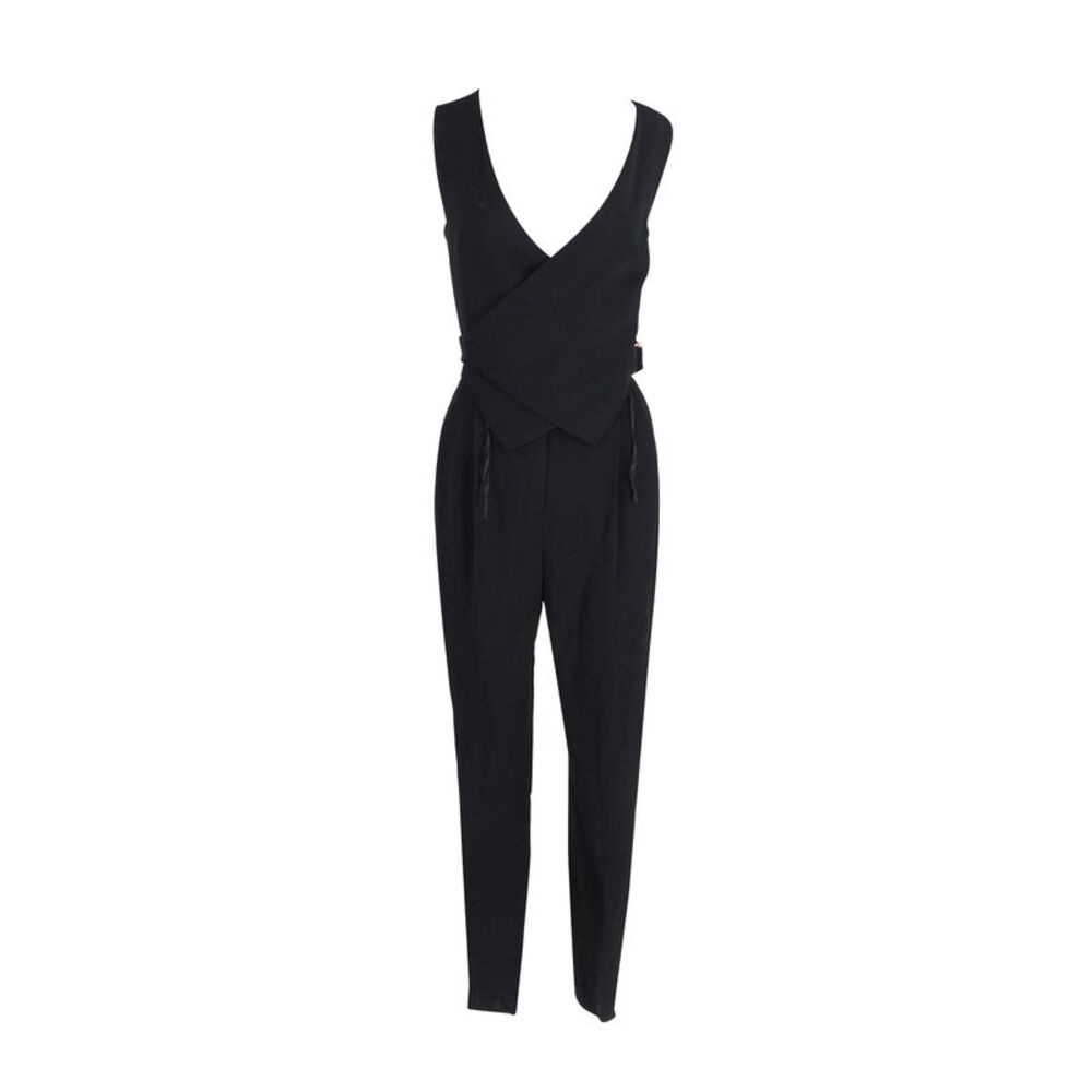 Lanvin Crepe Wrap Waistcoat Bodice Detail Tapered Jumpsuit in Black Viscose